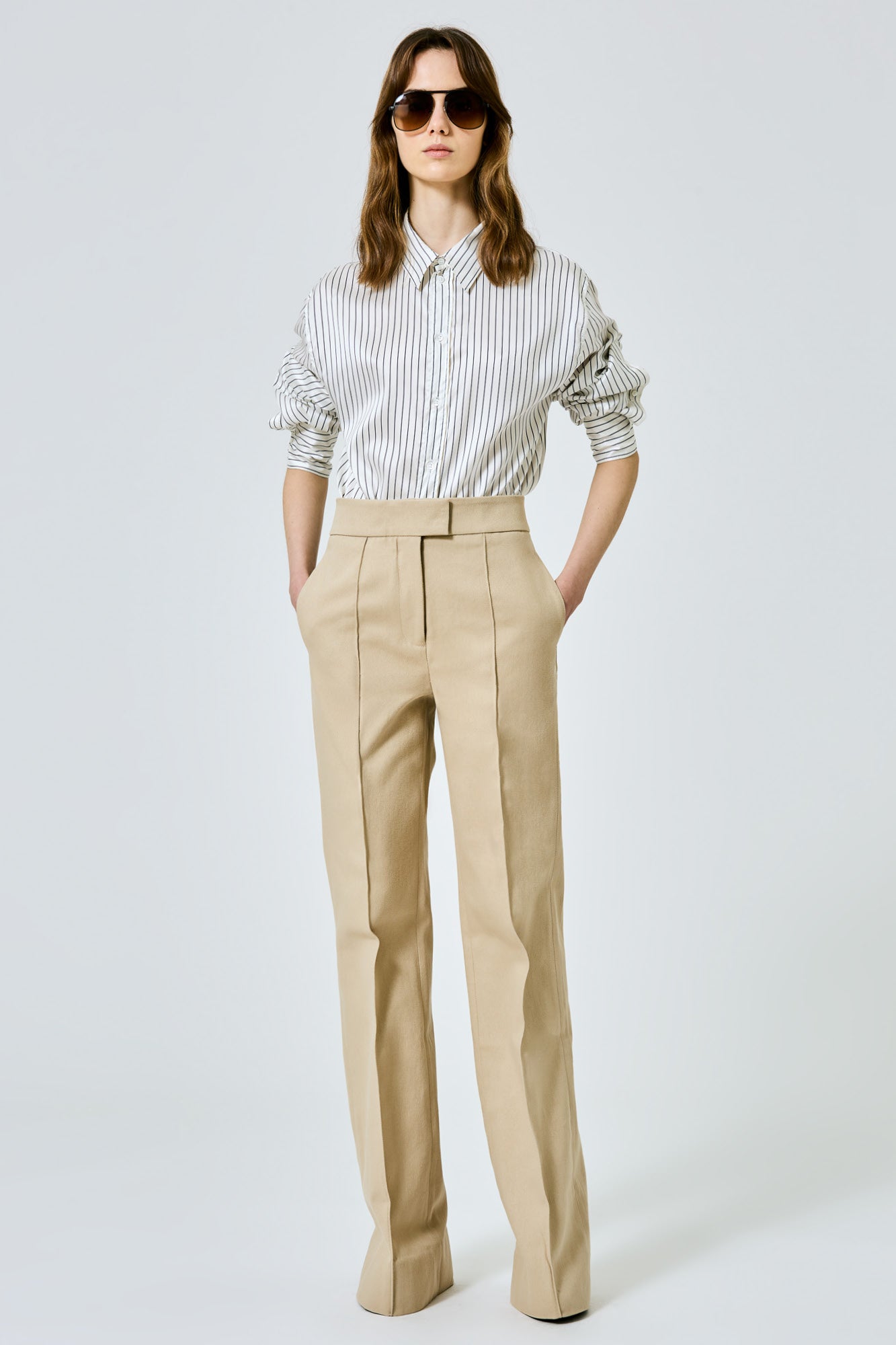 Sa Su Phi pantaloni gabardine cotone khaki dritti