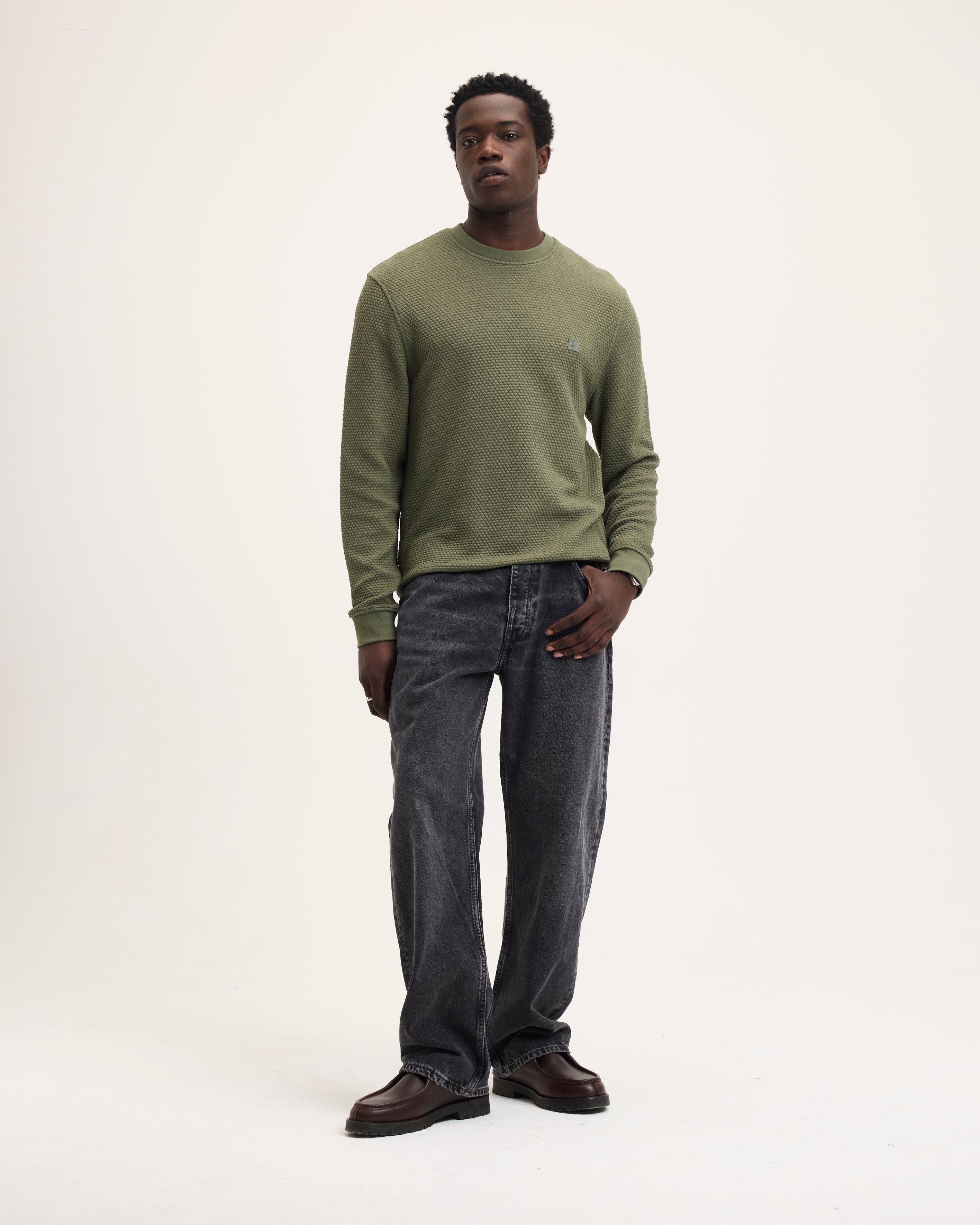 GOODPEOPLE Leroy Rubber Patch maglione cotone verde bosco