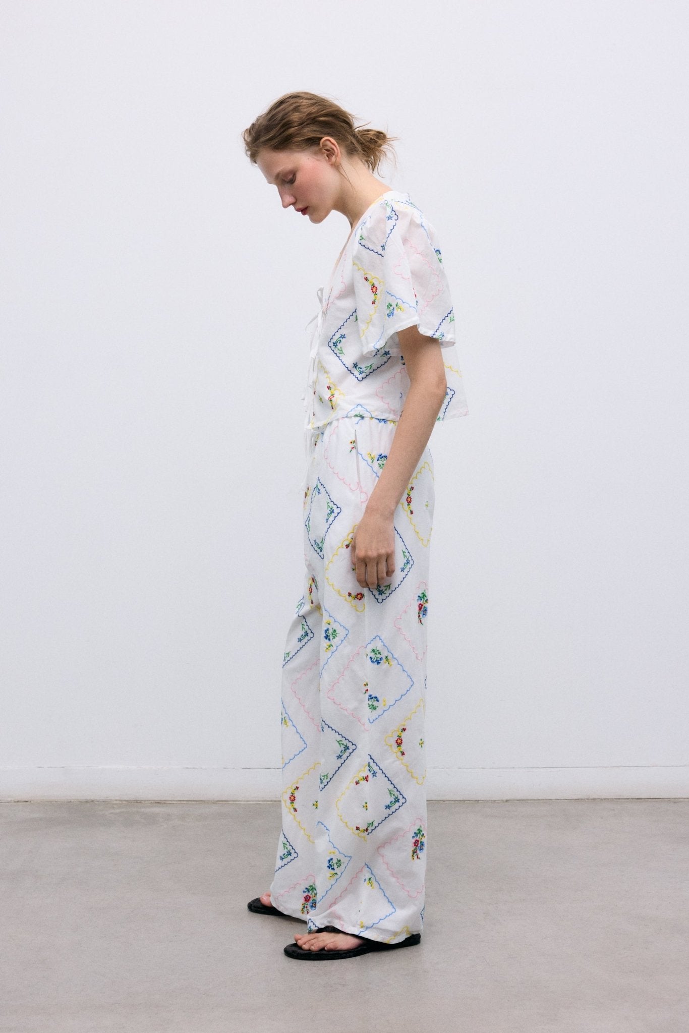 The New Society Jacinthe pantaloni ricamo multicolor cotone