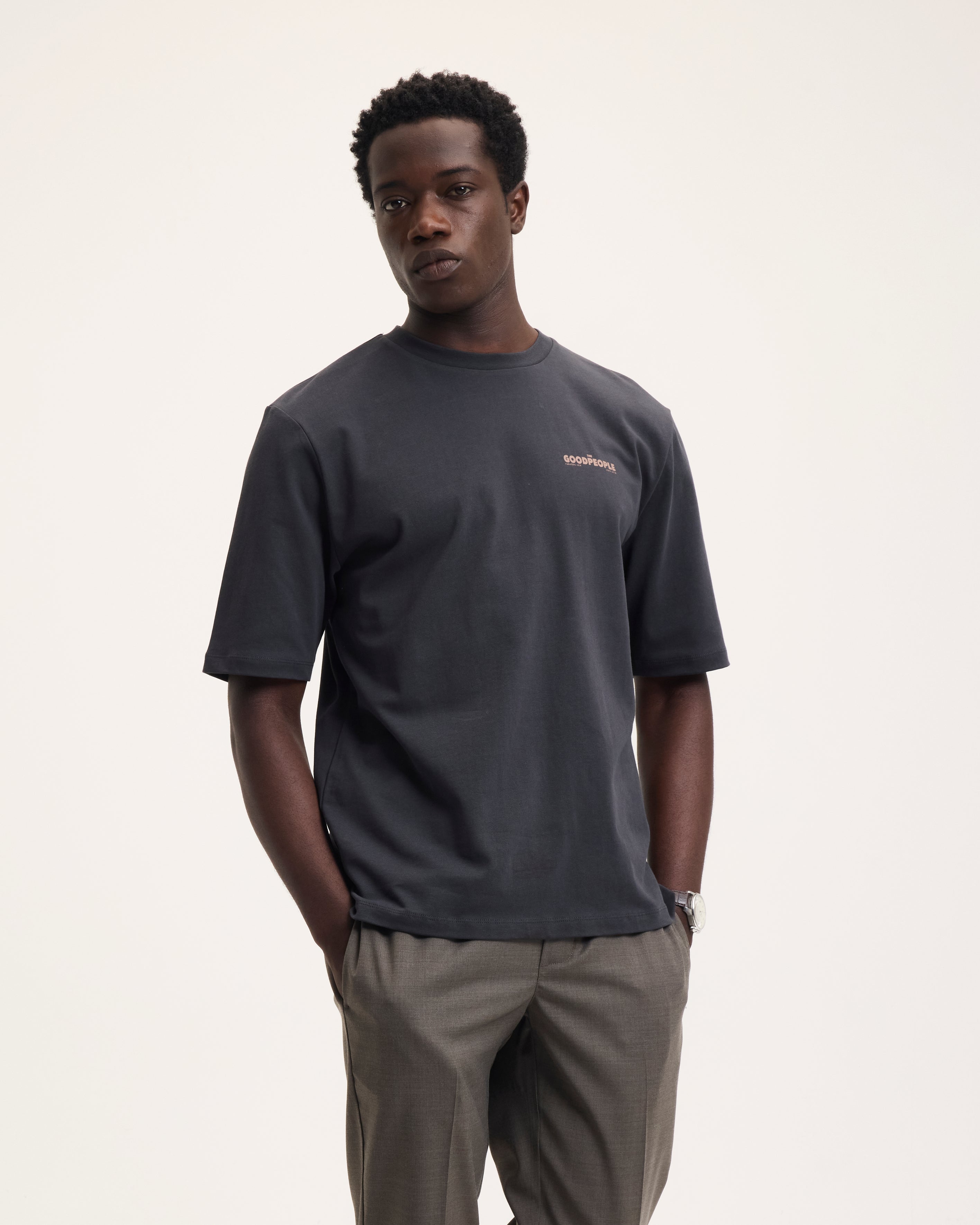 Goodpeople Tex t-shirt cotone antracite stampa fiore