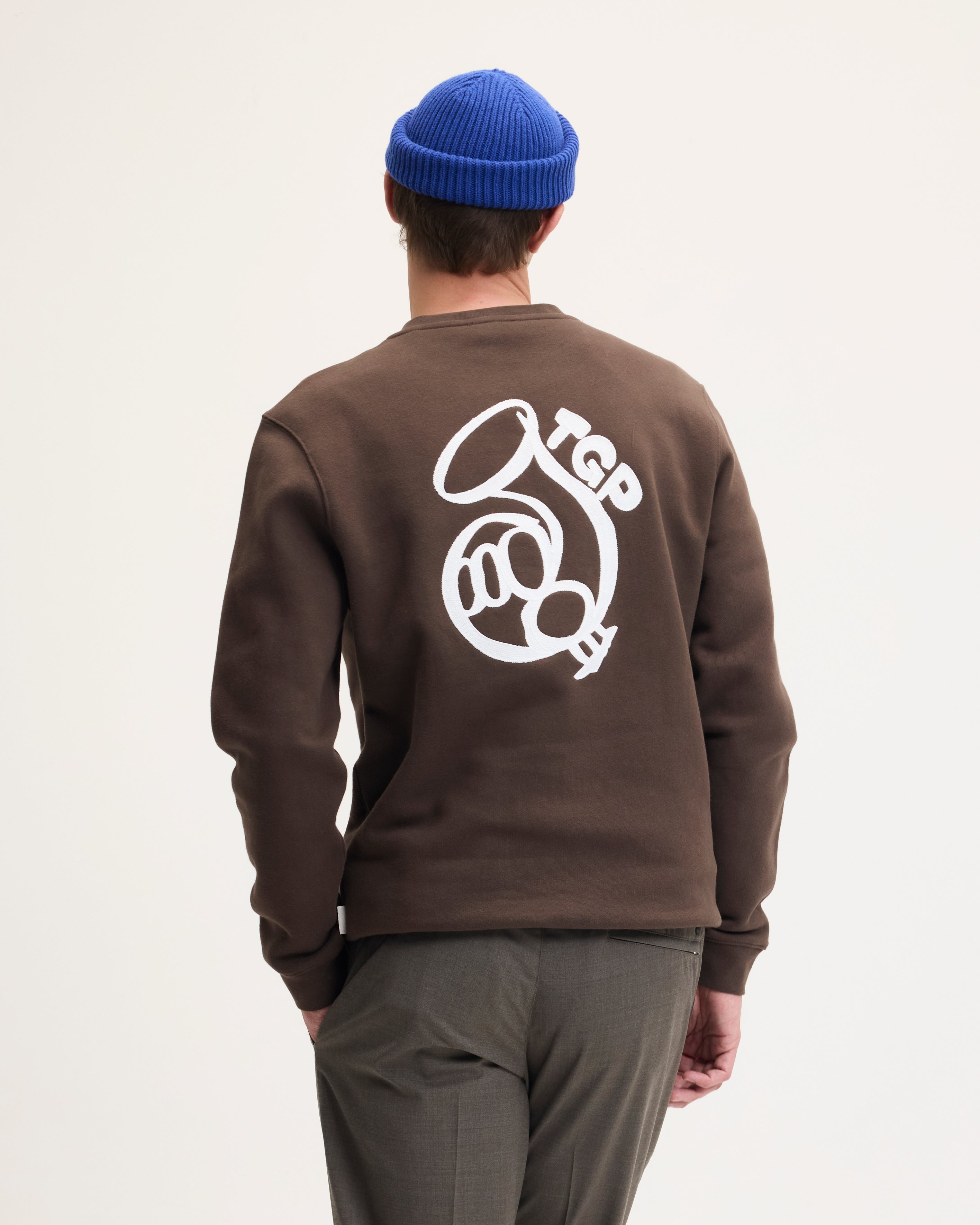 GOODPEOPLE Look Maglione Cotone Marrone Ricamo
