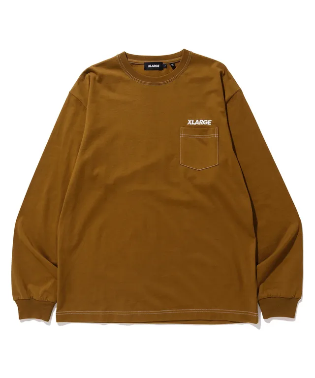 X-Large L/S Pocket Tee Contrast Stitch maglia bianca