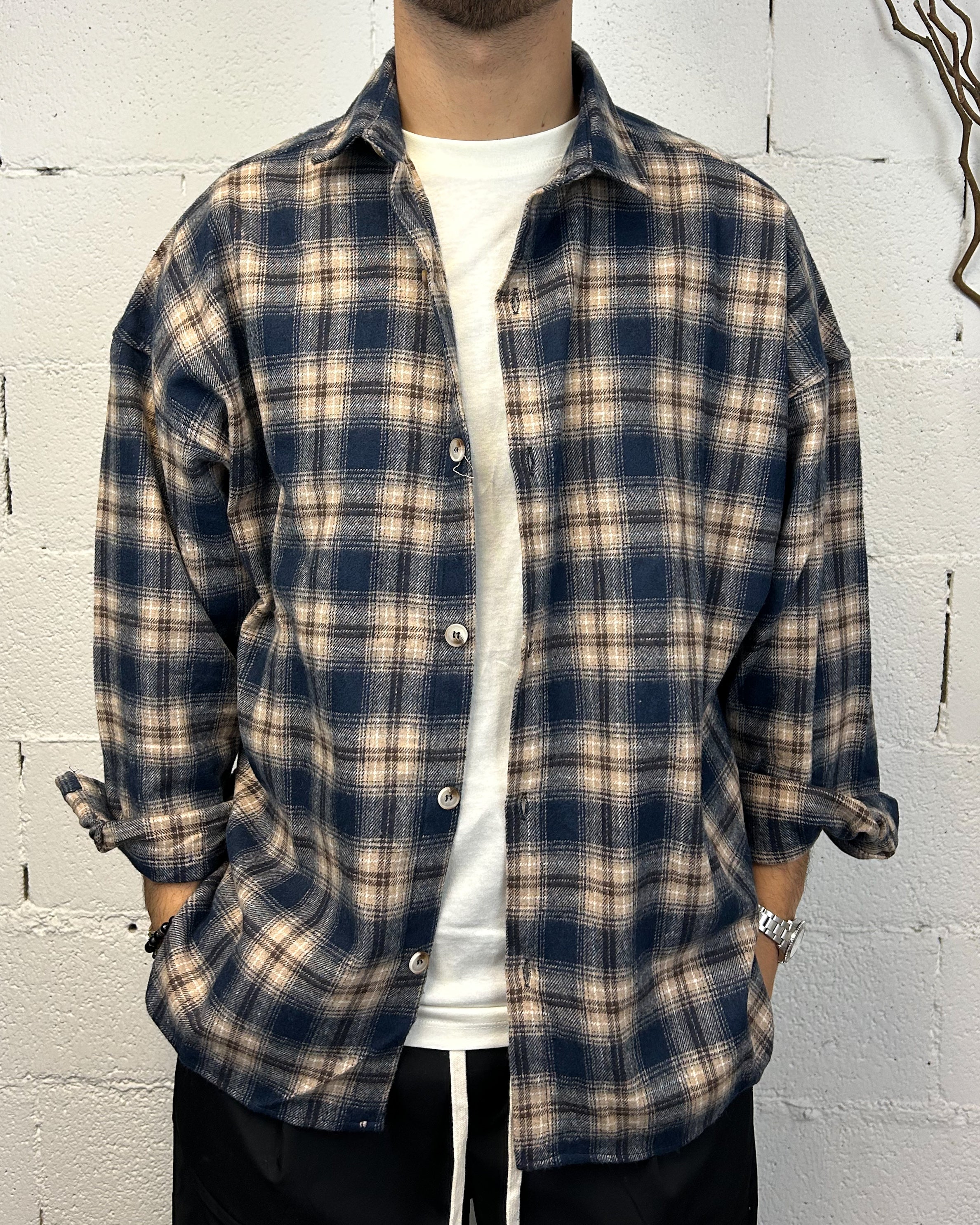 ONLYONE Duca Blue Cropped camicia flanella oversize