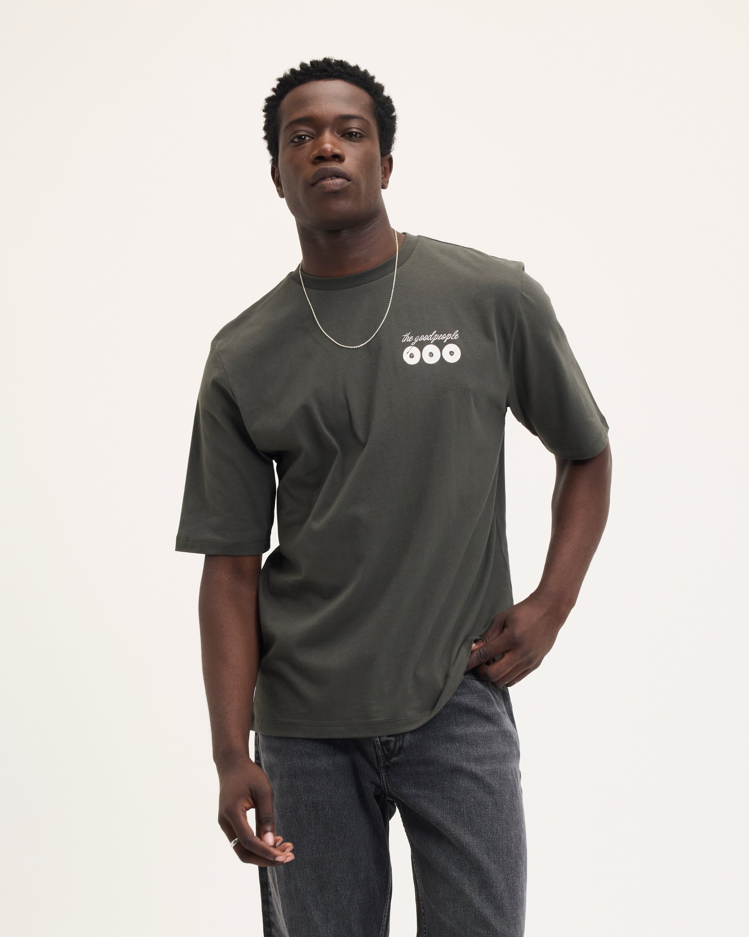 GOODPEOPLE Tuur t-shirt verde scuro cotone con stampa