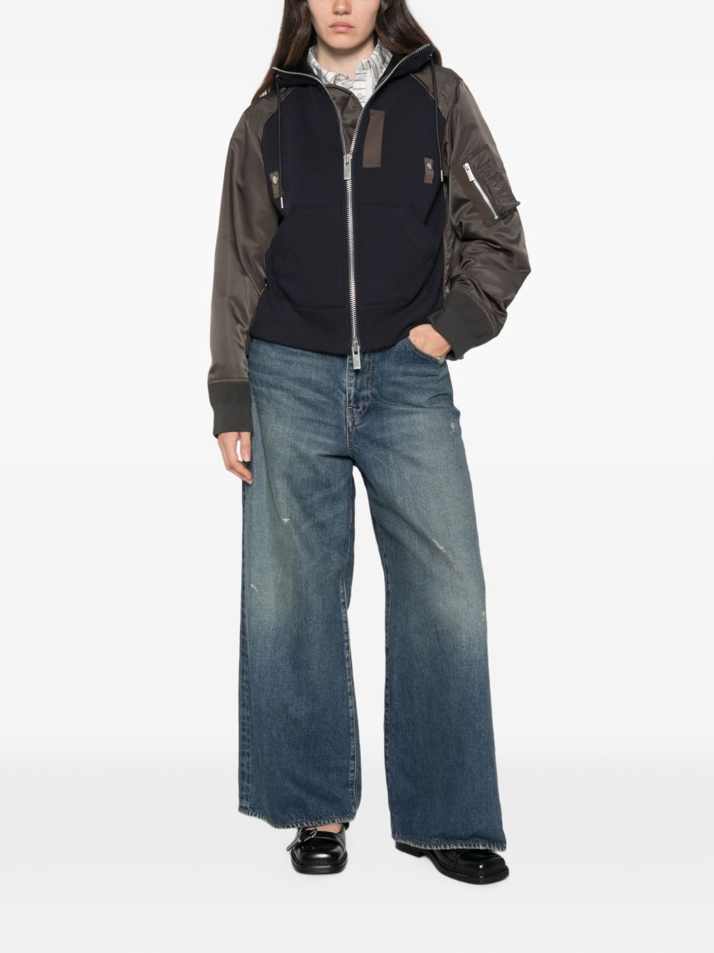 Sacai 26-08680 felpa donna navy dark khaki