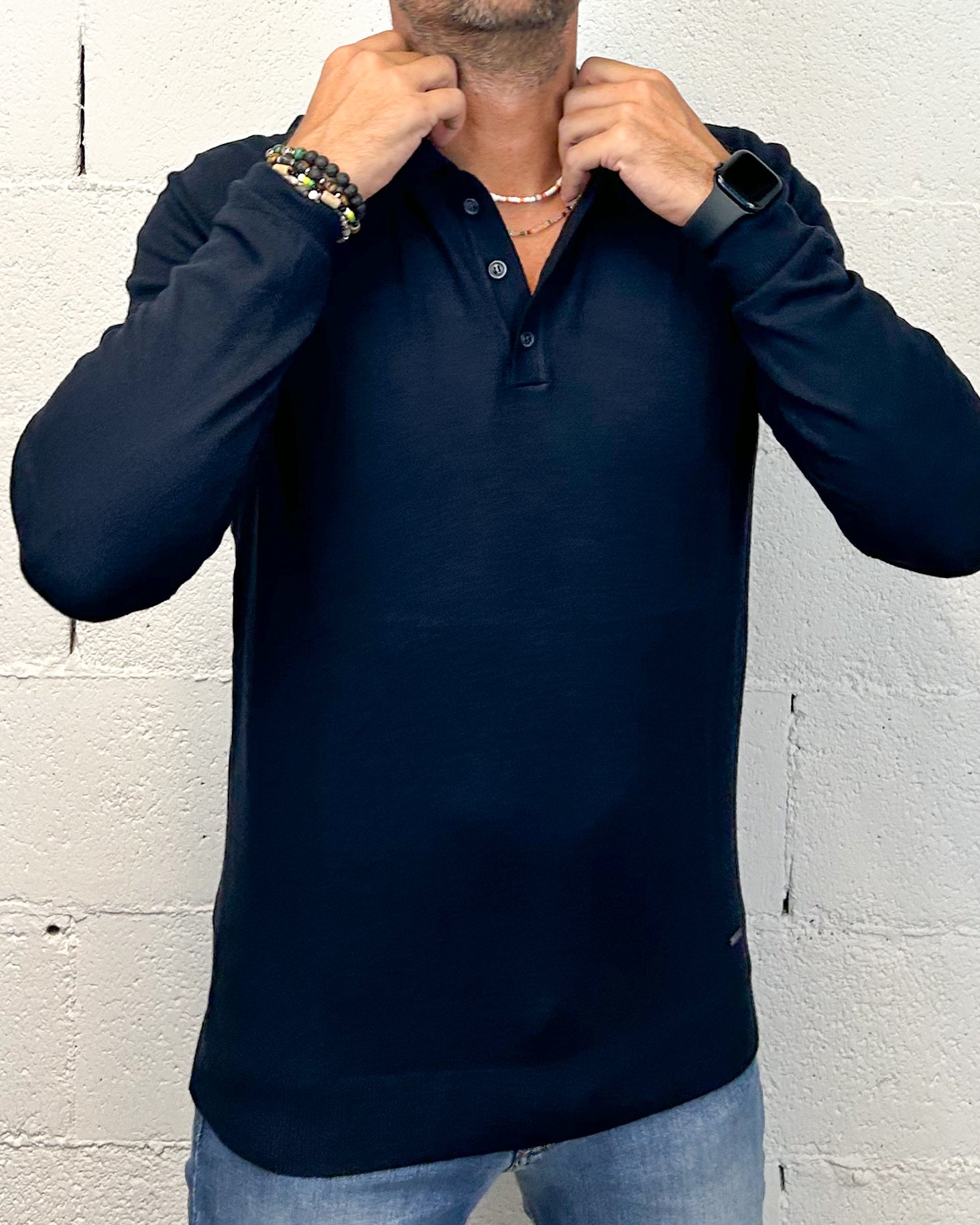Gianni Lupo Comfort polo manica lunga blu navy