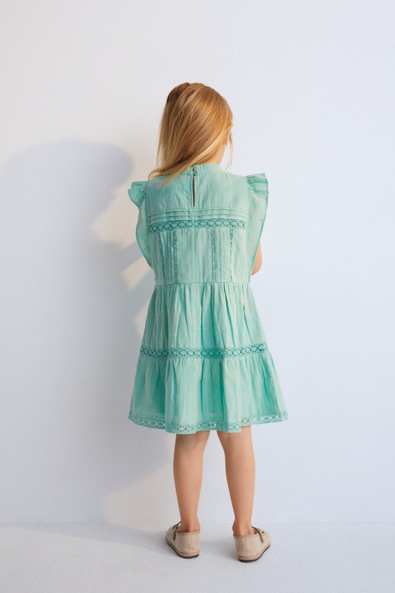 The New Society Corfu vestito bimba Jade verde cotone