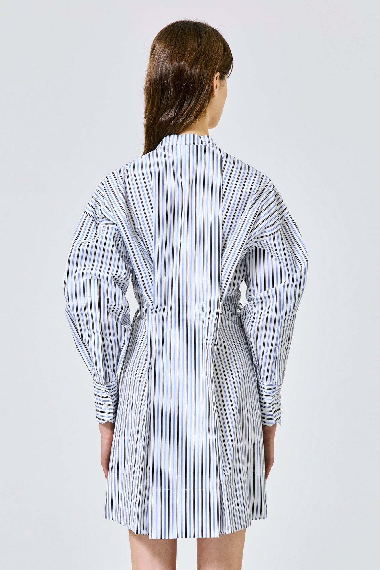 Sa Su Phi abito corto cotone scollo coreana bianco blu