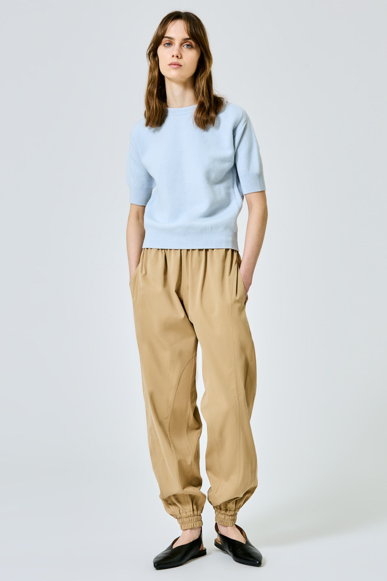 Sa Su Phi Maglione a Maniche Corte cashmere elasticizzato azzurro