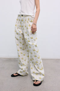 The New Society Mimosa Pantaloni Donna Denim Stampa Floreale