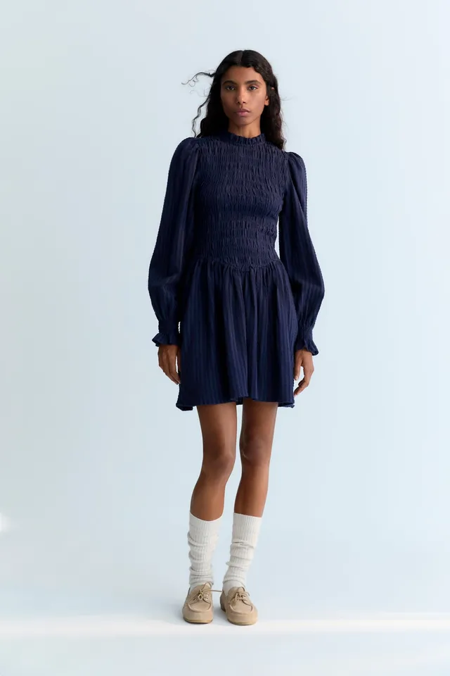 The New Society Nora Abito Donna Infinite Navy Seersucker