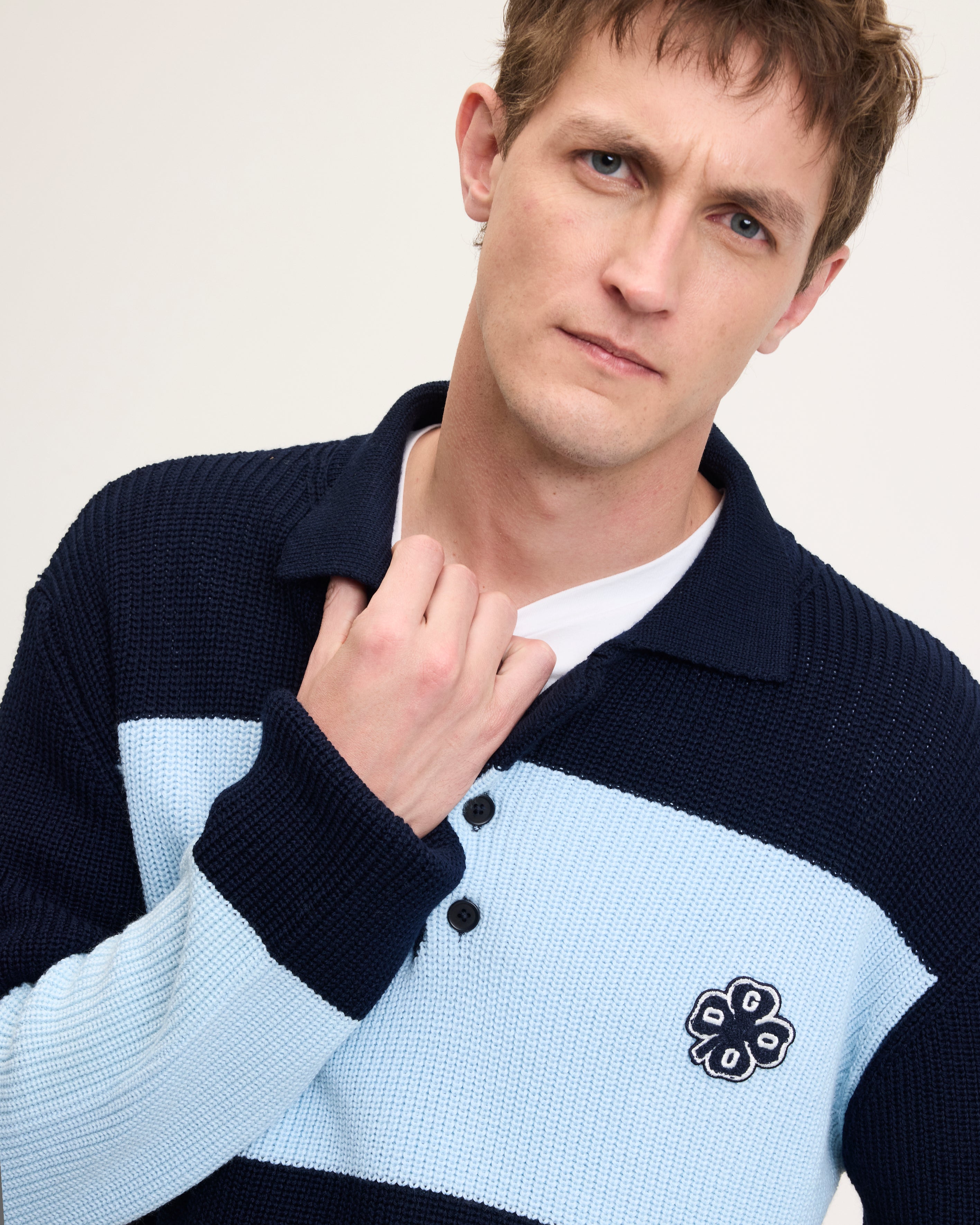 Goodpeople Kjeld polo a righe blu misto lana
