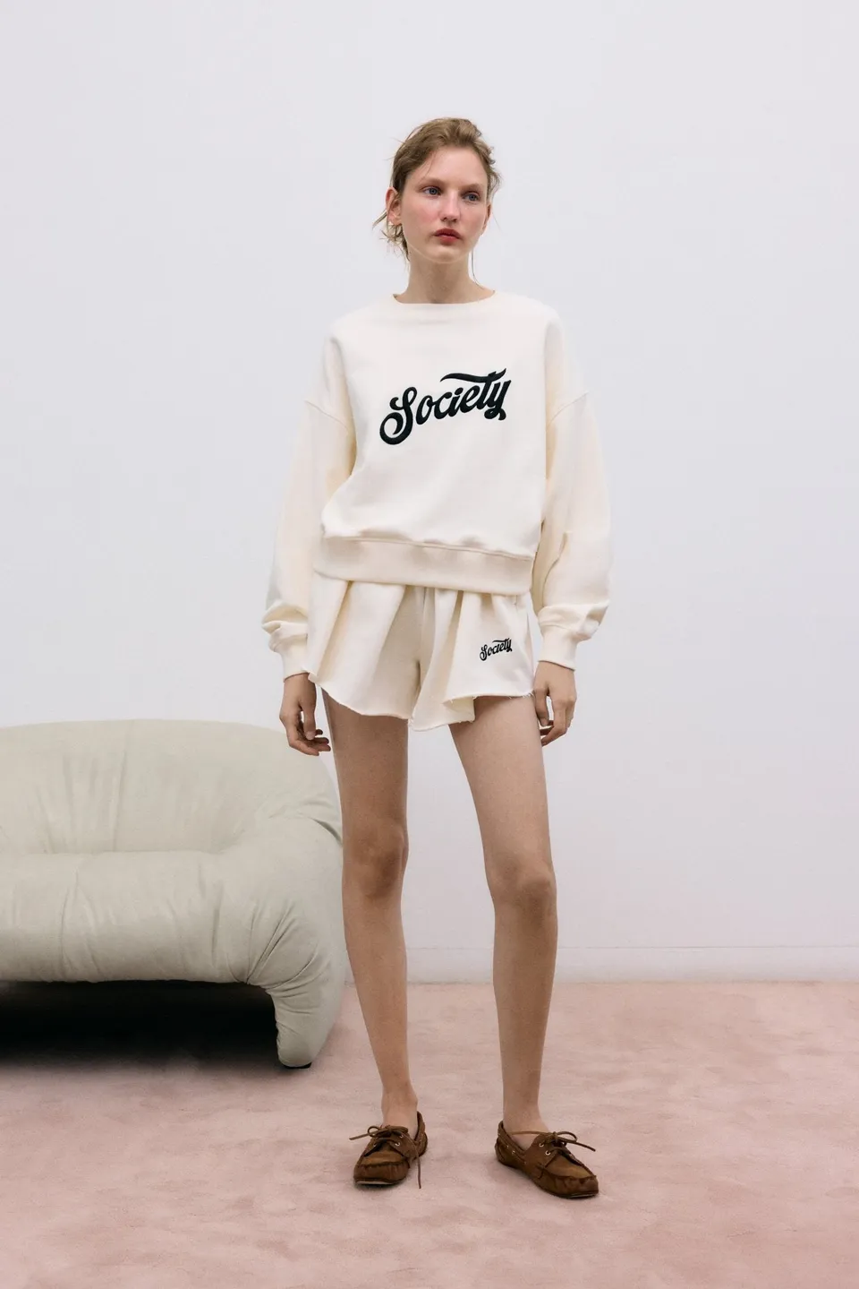 The New Society Mazus shorts ecru cotone felpato