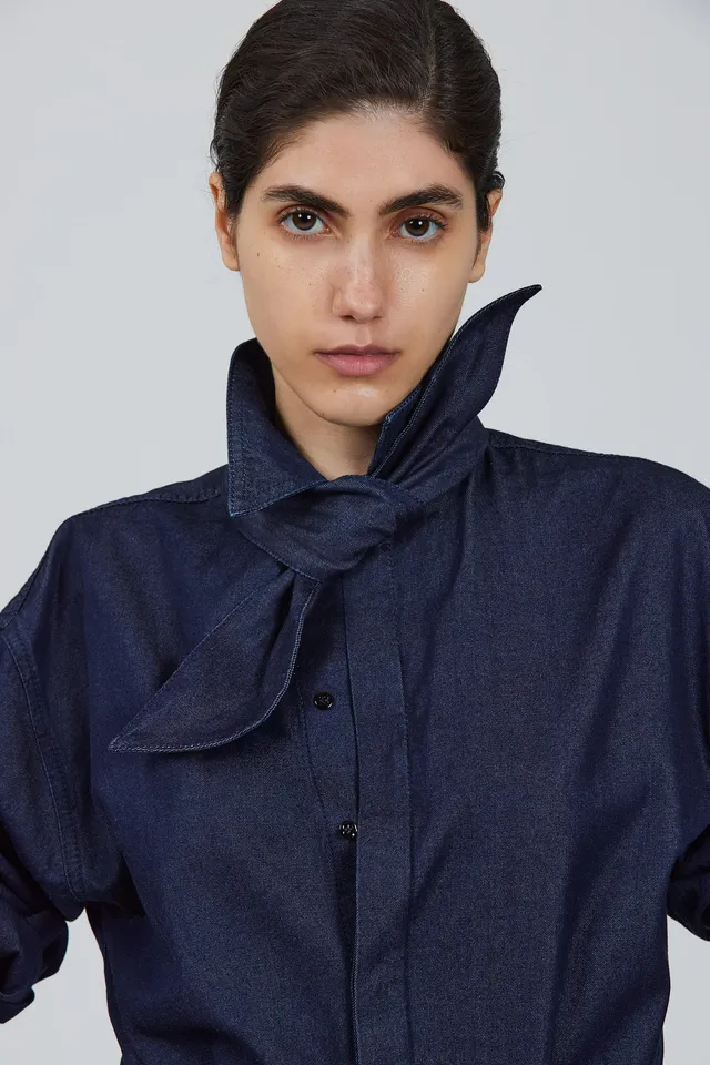 Sa Su Phi Fluid denim Su camicia denim grigio chiaro