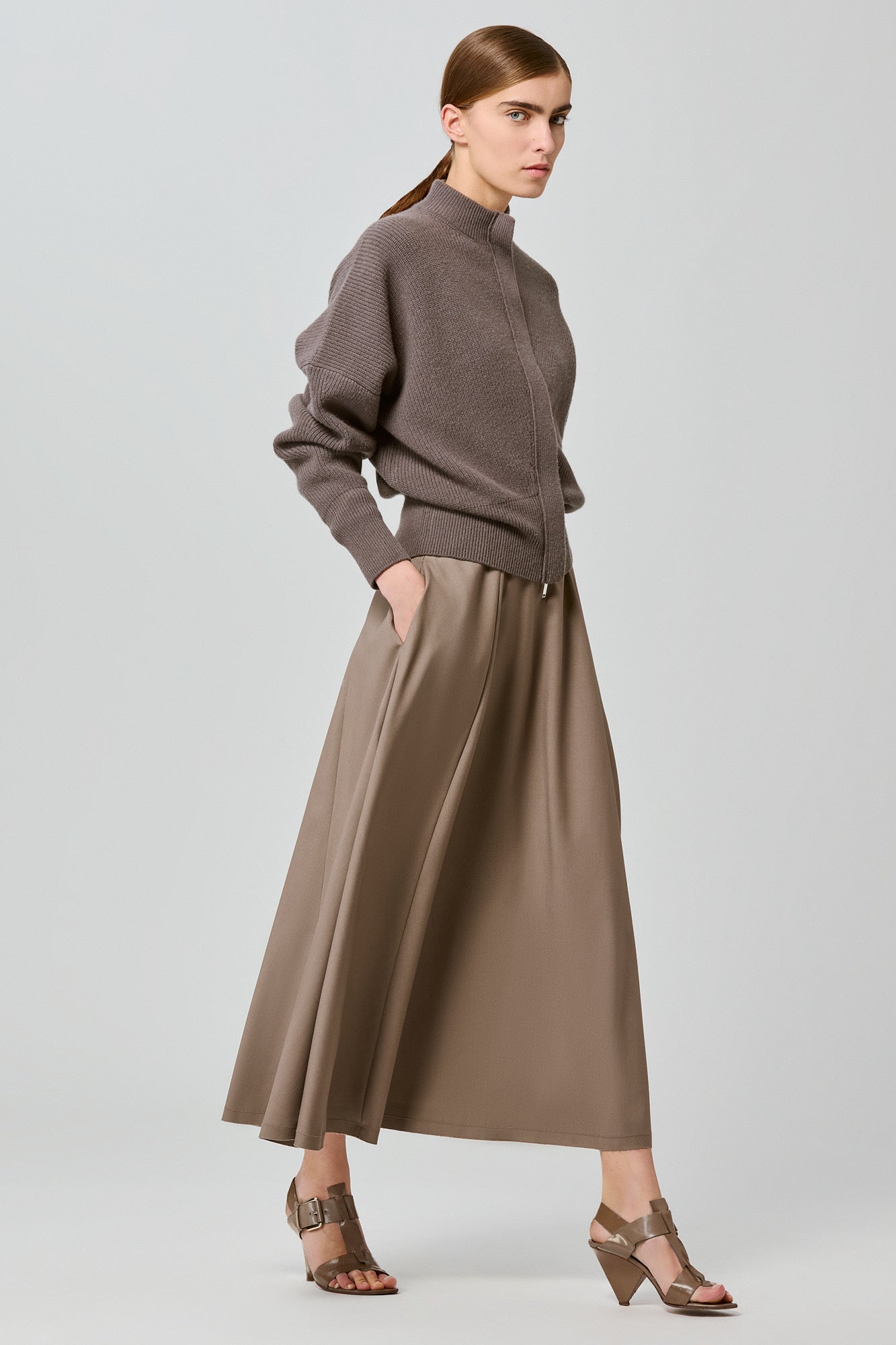 Sa Su Phi cardigan coste zip misto cashmere color fango