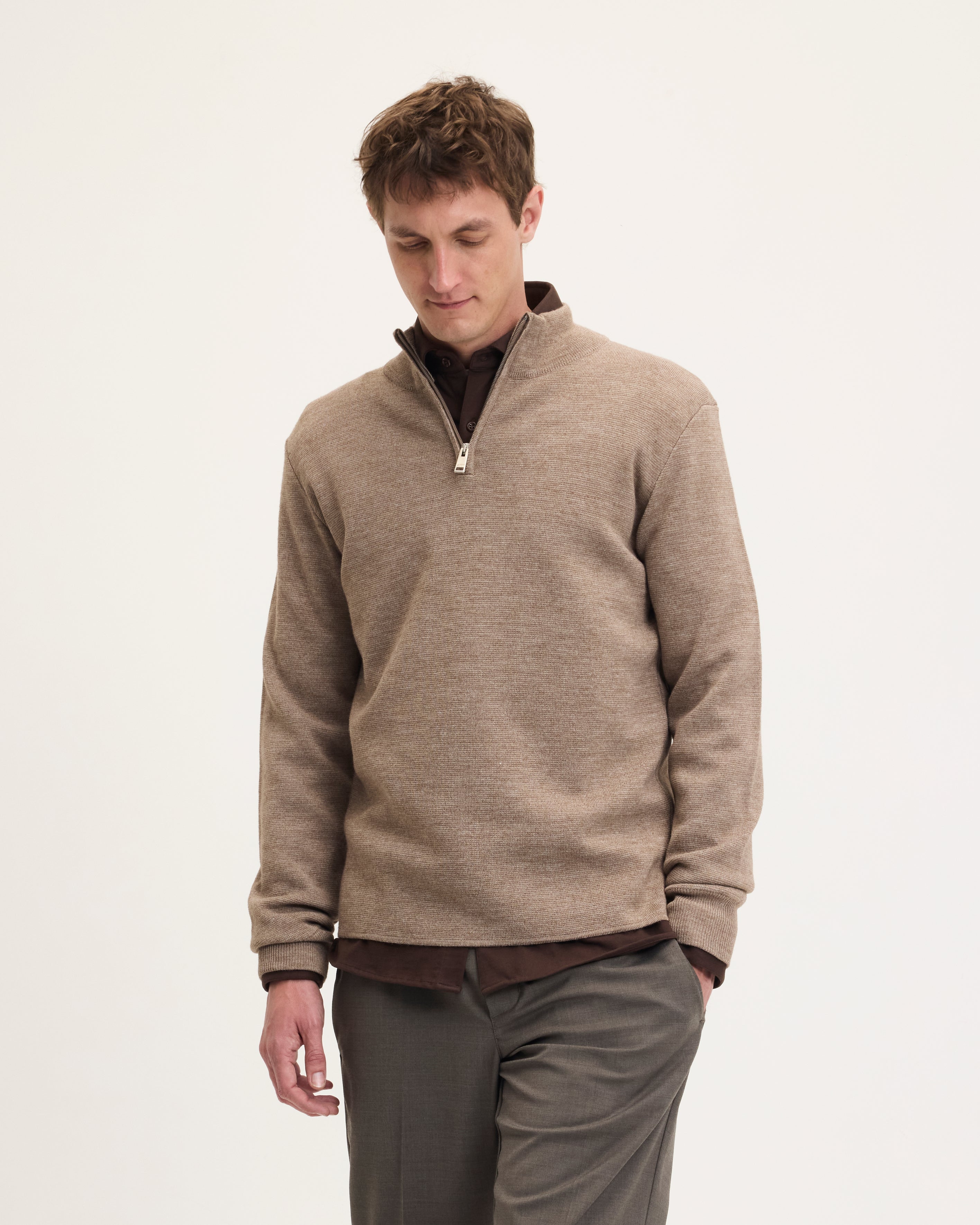 GOODPEOPLE Kamark maglione zip mocca lana