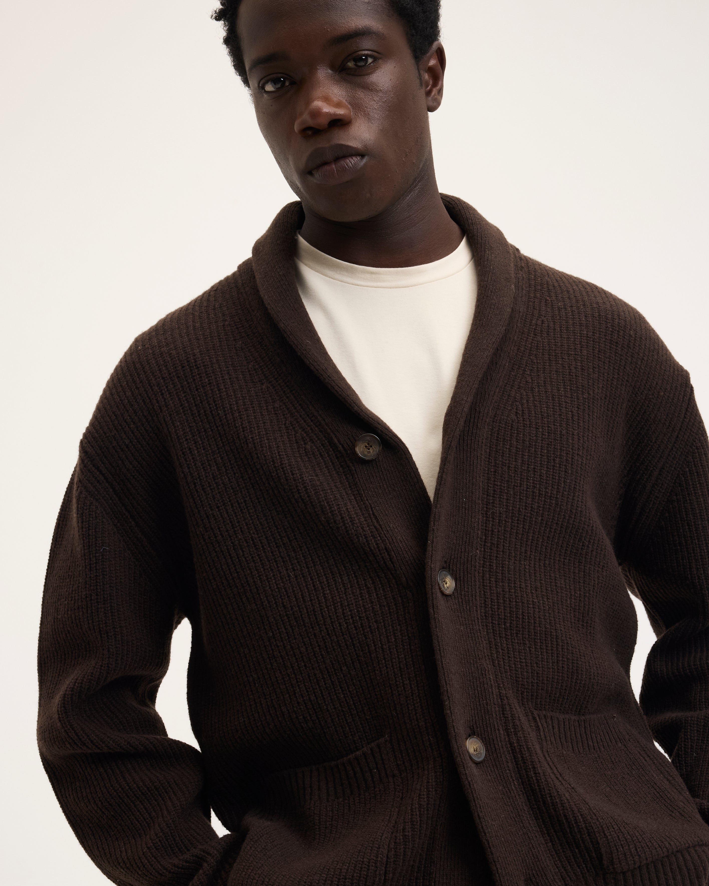 Goodpeople Kardigan gilet marrone bottoni cotone