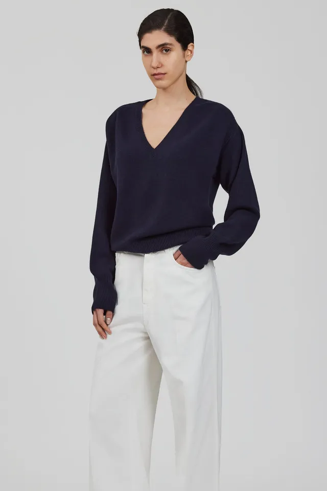 Sa Su Phi Lavinia Maglione Scollo V Blu Navy Cashmere