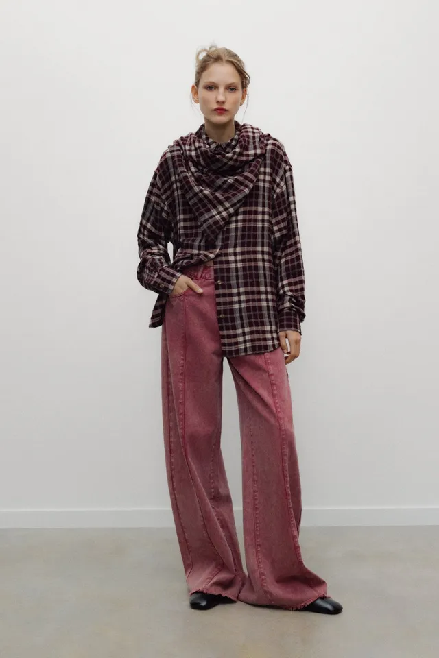 The New Society TNS Denim Wide Leg Pantaloni Rumba Red