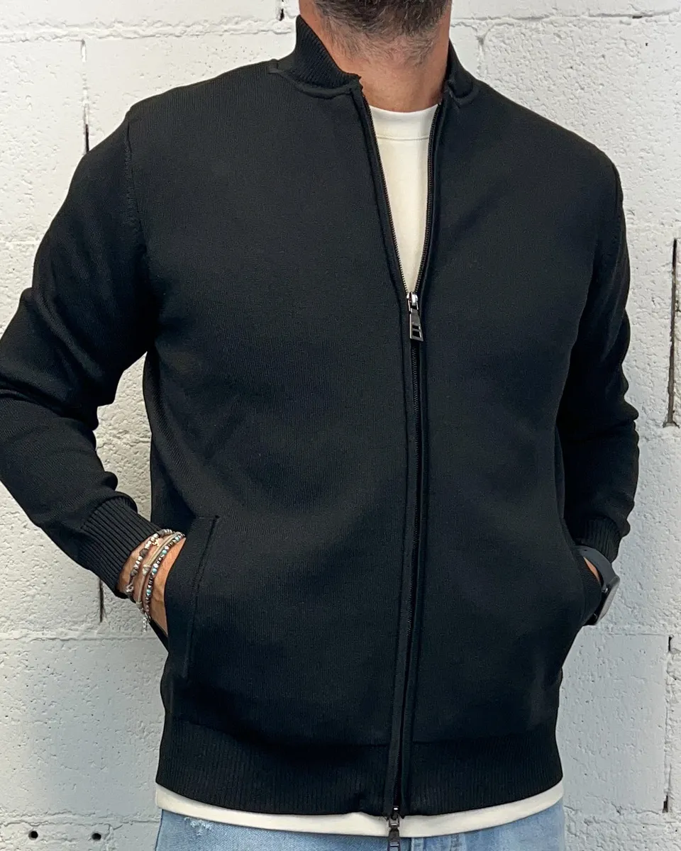 ONLYONE OVER-D Bomber maglia nera tasche filetto