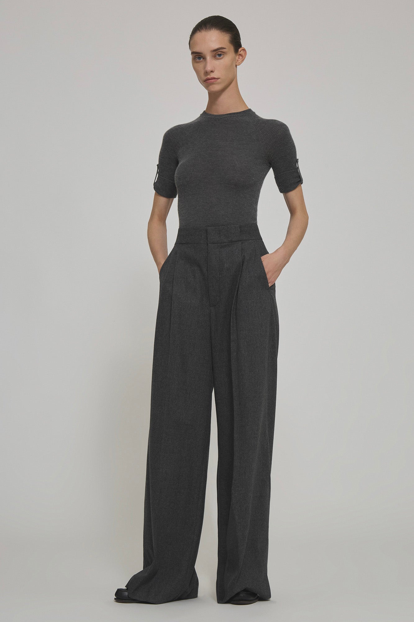 Sa Su Phi maglia girocollo coste cashmere grigia 38