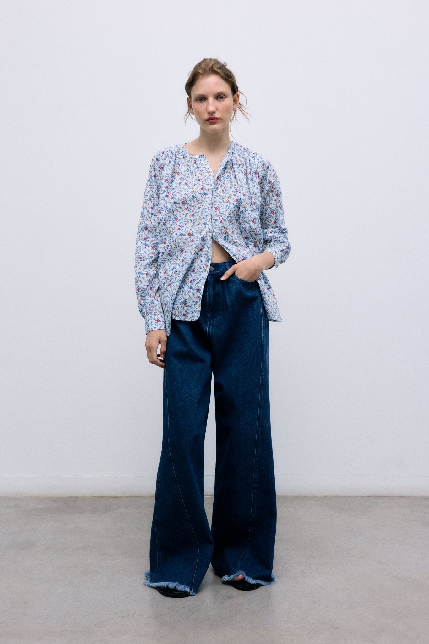 The New Society TNS Denim Pantalone Donna Extra Wide Indaco