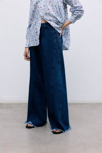 The New Society TNS Denim Pantalone Donna Extra Wide Indaco