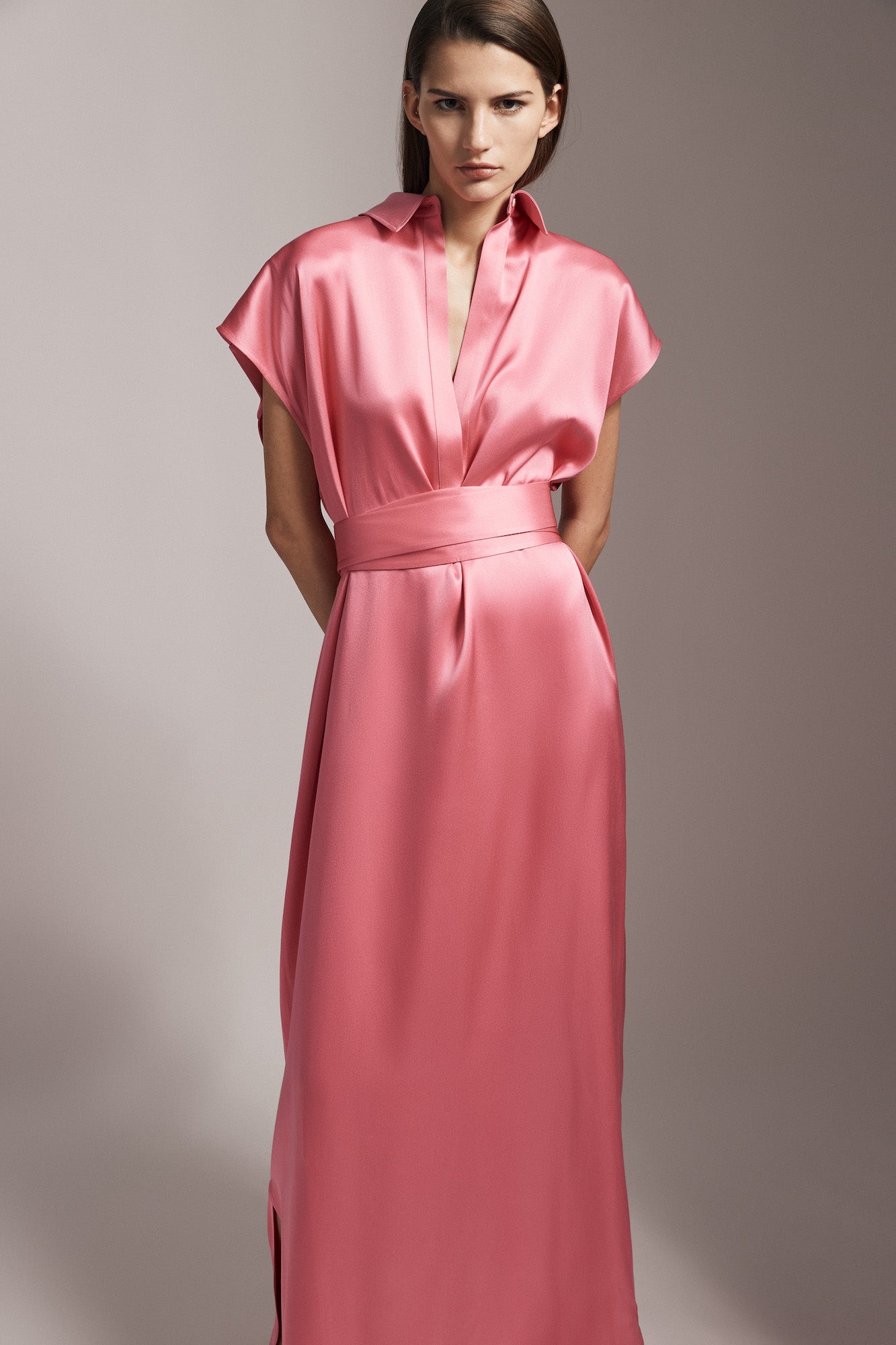 Sa Su Phi Francesca abito lungo raso rosa peonia