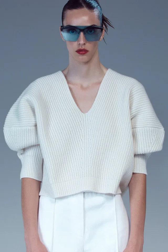 Sa Su Phi maglia a V maglione cashmere avorio