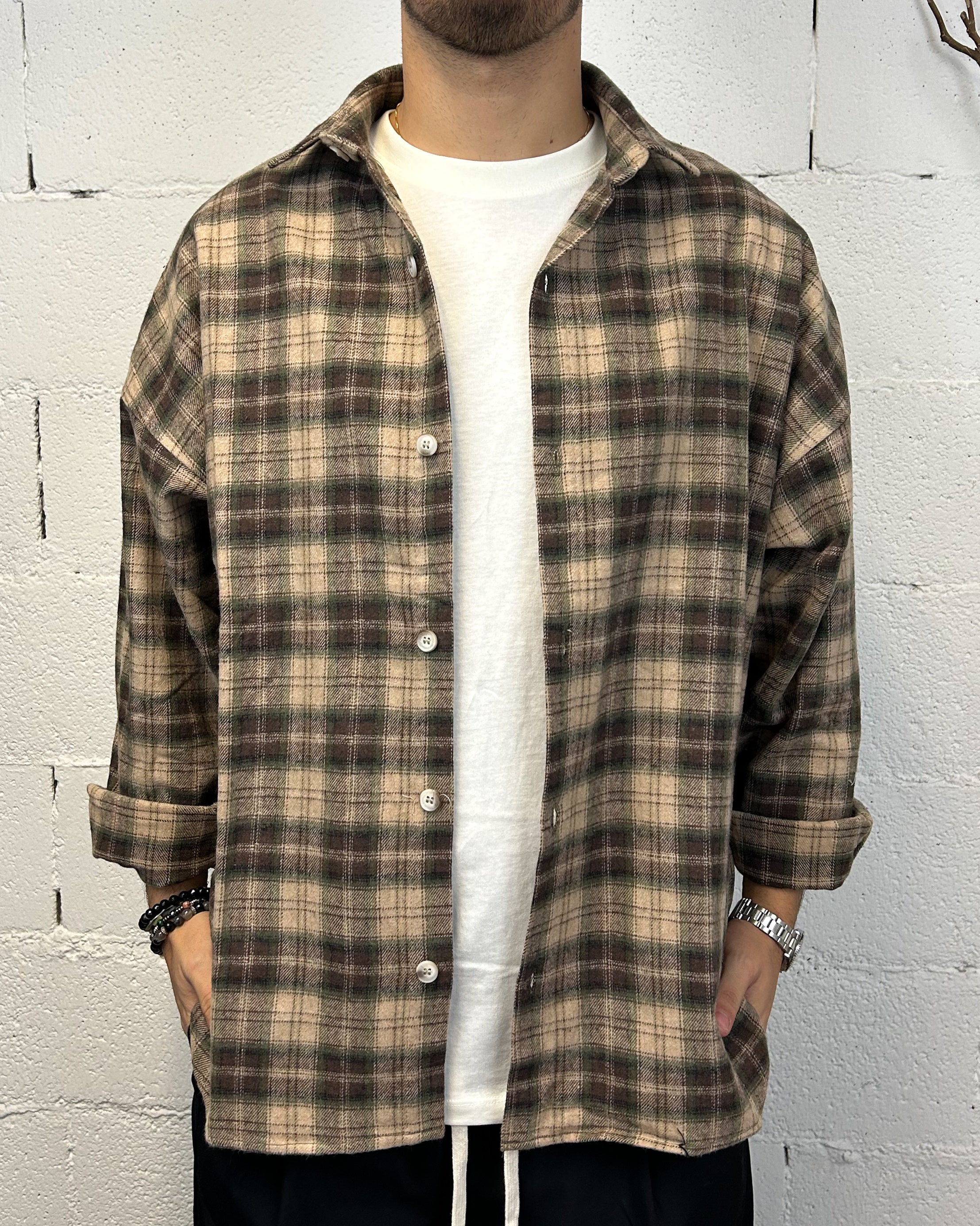 ONLYONE DUCA Camicia Flanella Cropped Oversize marrone