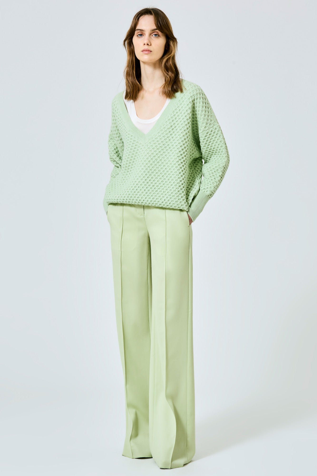Sa Su Phi maglione scollo V nido d'ape verde cashmere