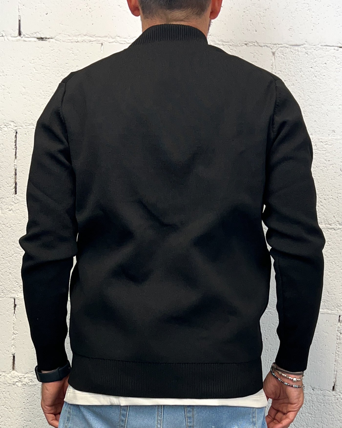 ONLYONE OVER-D Bomber maglia nera tasche filetto