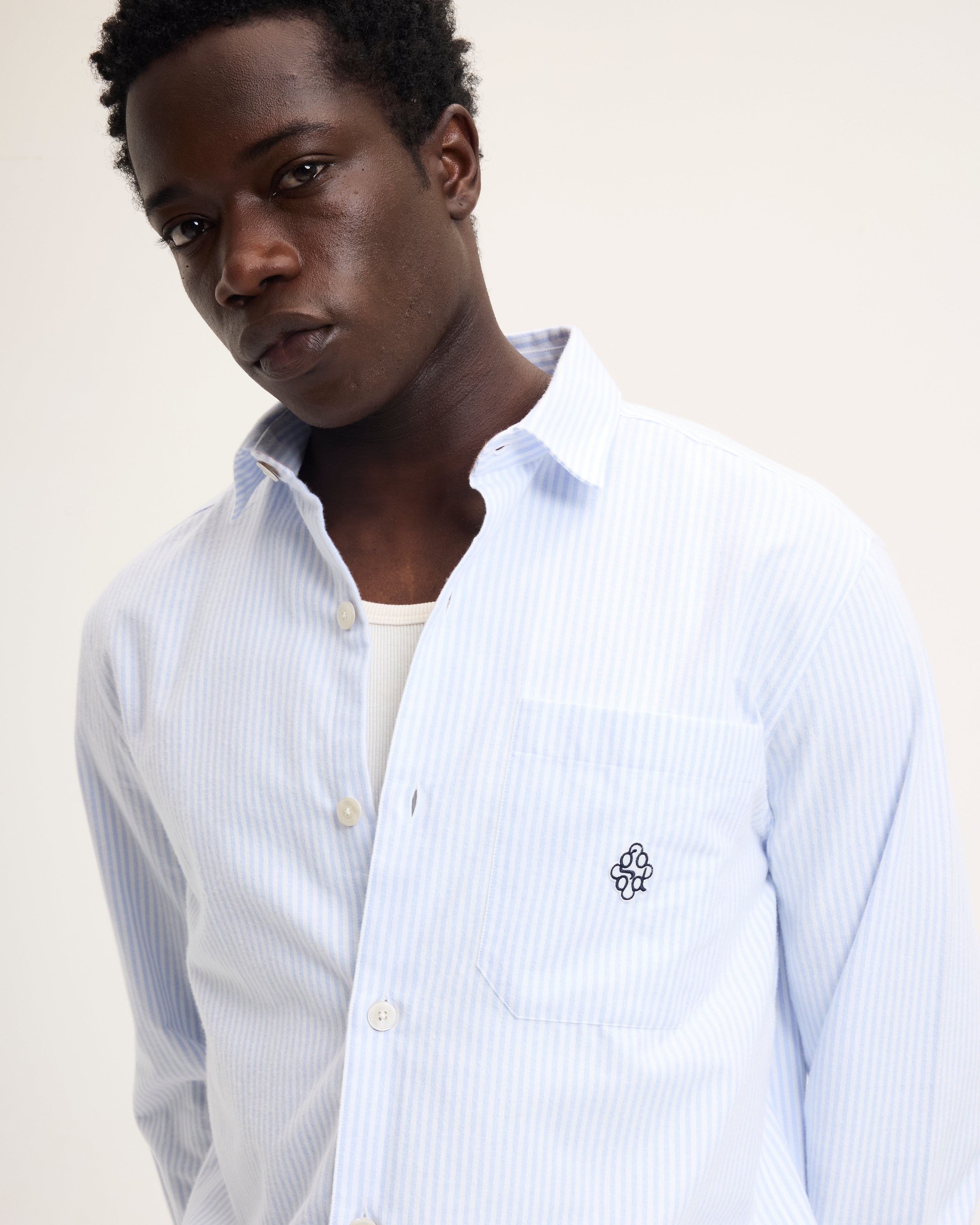 GOODPEOPLE Soy camicia riga azzurra in cotone leggero