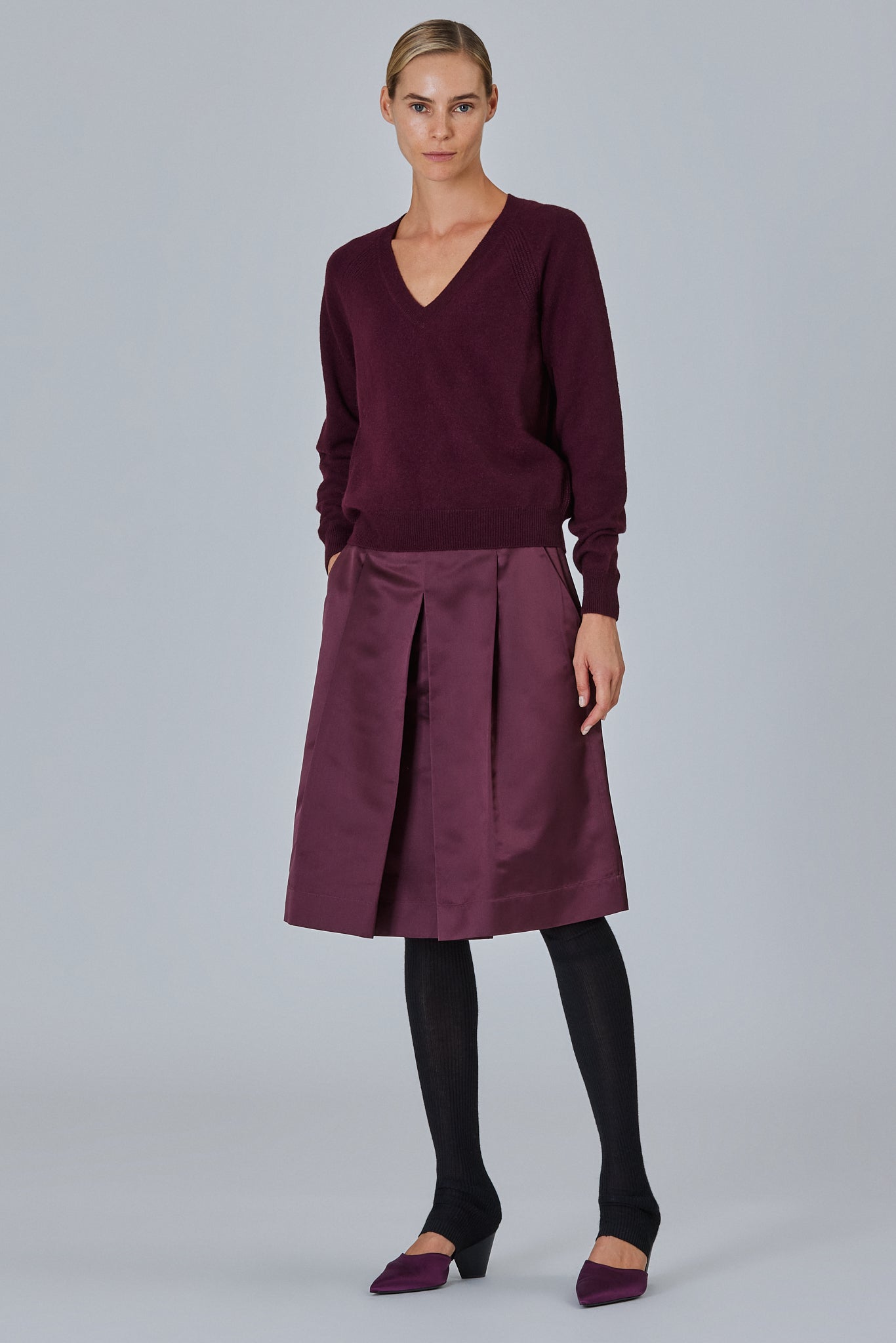 Sa Su Phi V Neck maglione scollo a V prugna misto cashmere