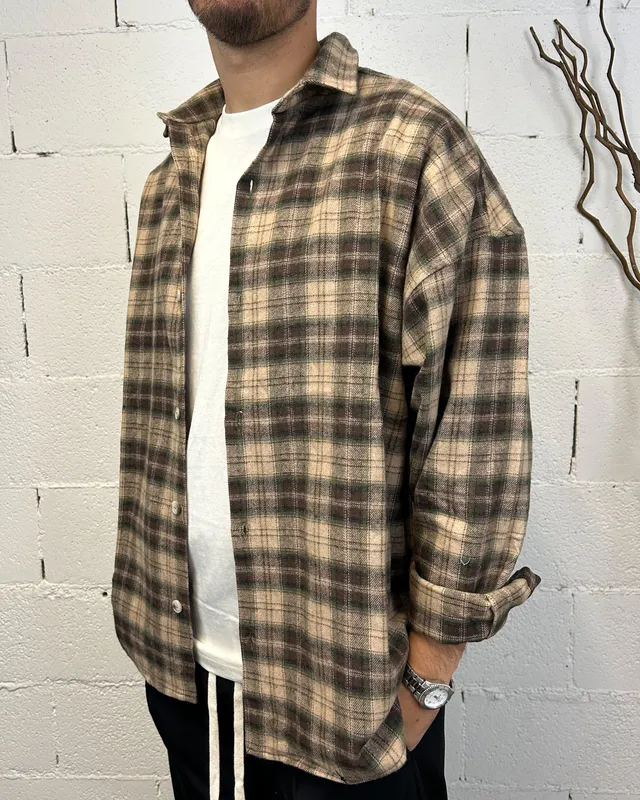 ONLYONE DUCA Camicia Flanella Cropped Oversize marrone