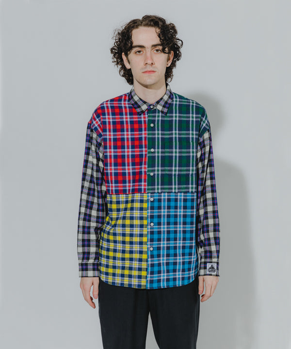 X-Large Patchwork camicia manica lunga bianca