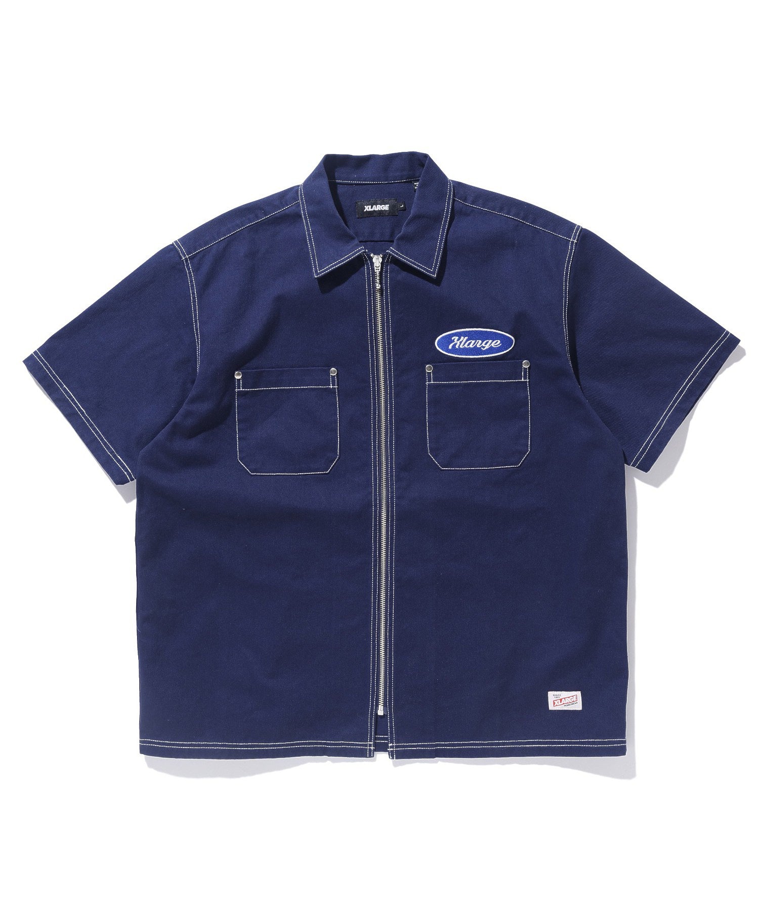 X-Large Zip Up S/S camicia lavoro maniche corte cotone
