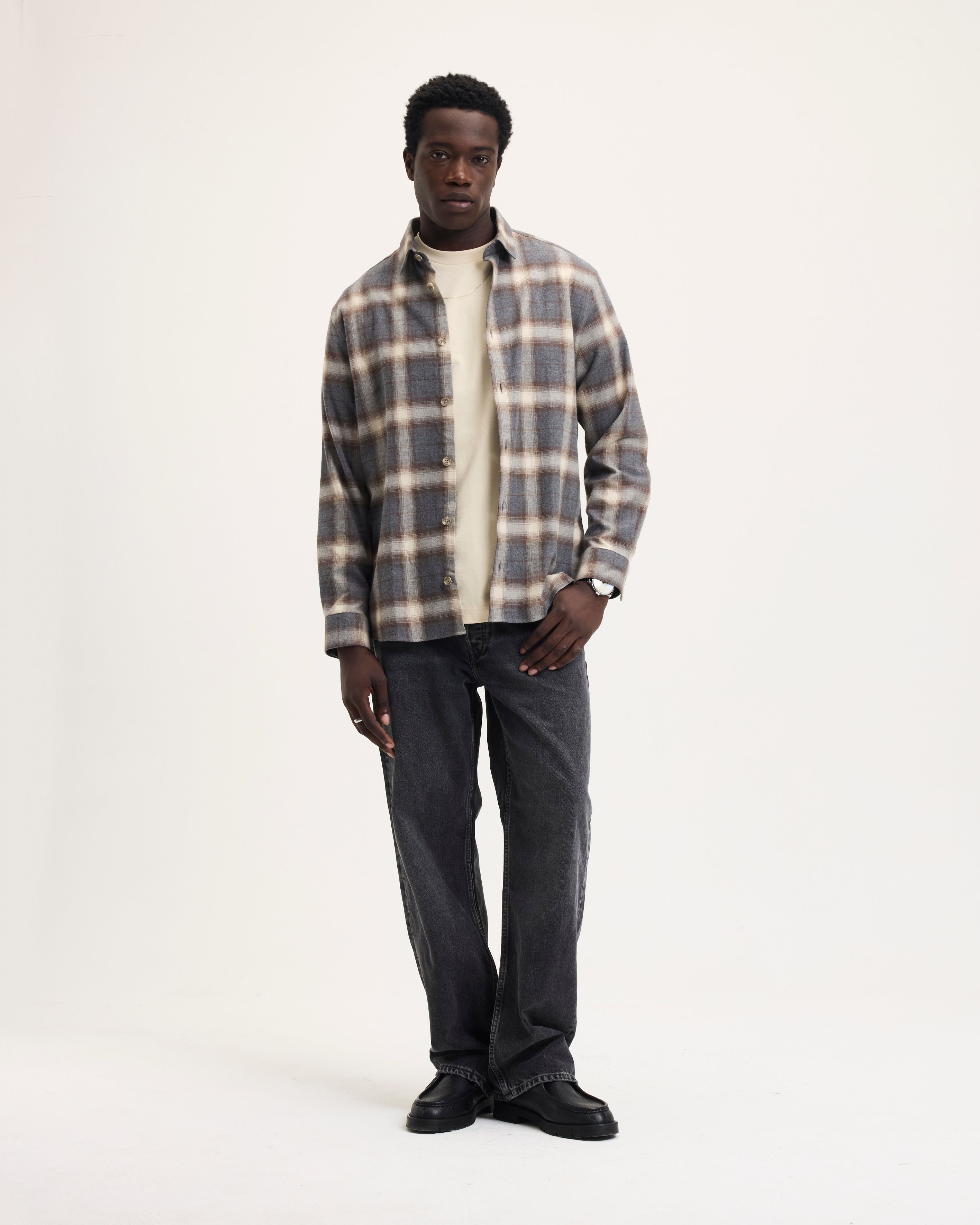 GOODPEOPLE Sammie camicia a quadri grigia cotone