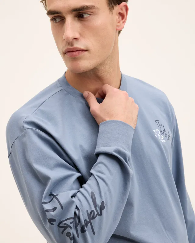 GOODPEOPLE Oliver Artwork Longsleeve t-shirt blu denim cotone