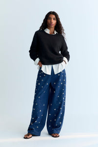 THE NEW SOCIETY Lia jeans donna palazzo blue denim cotone