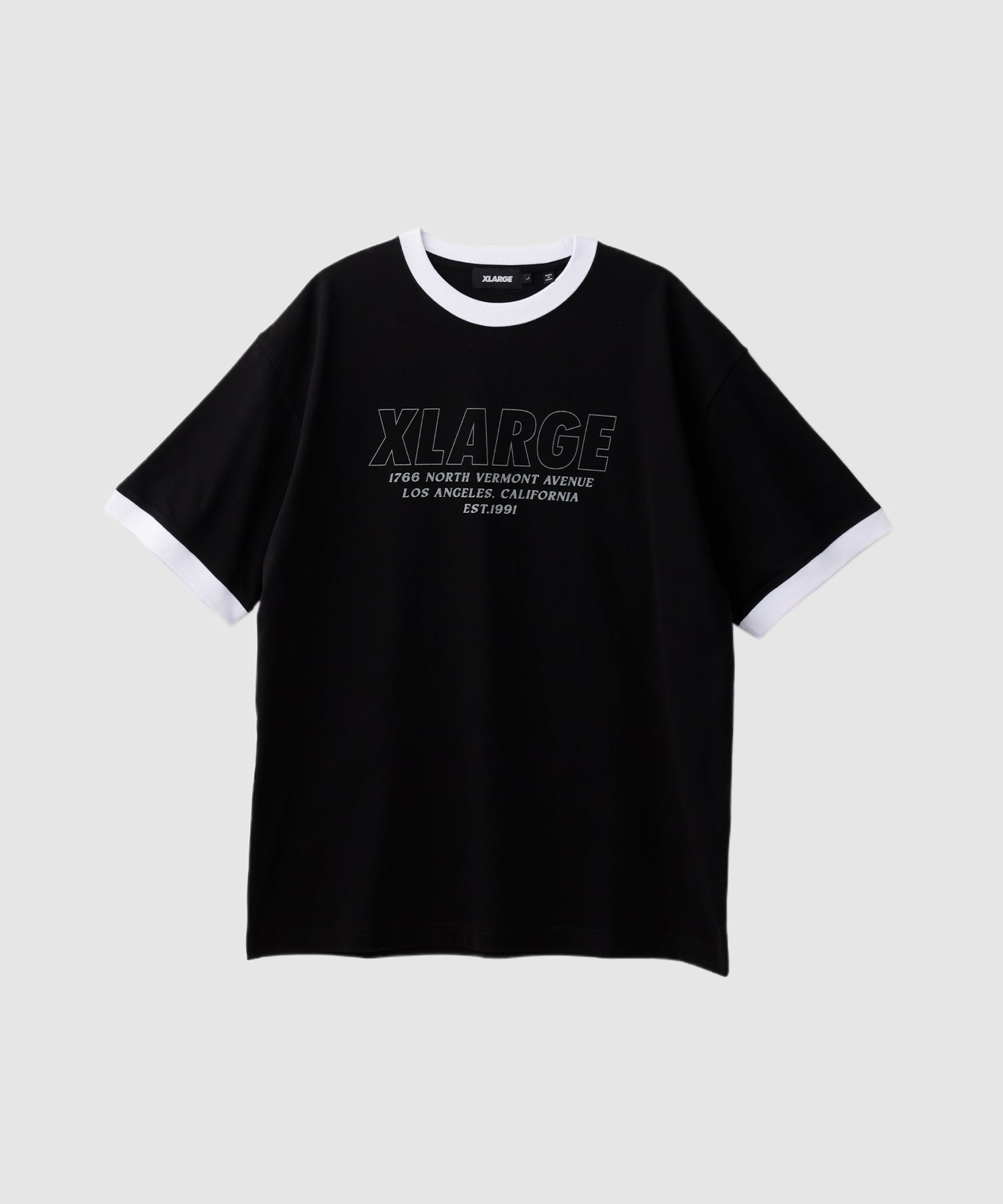 X-Large Store Address Ringer T-shirt nera cotone