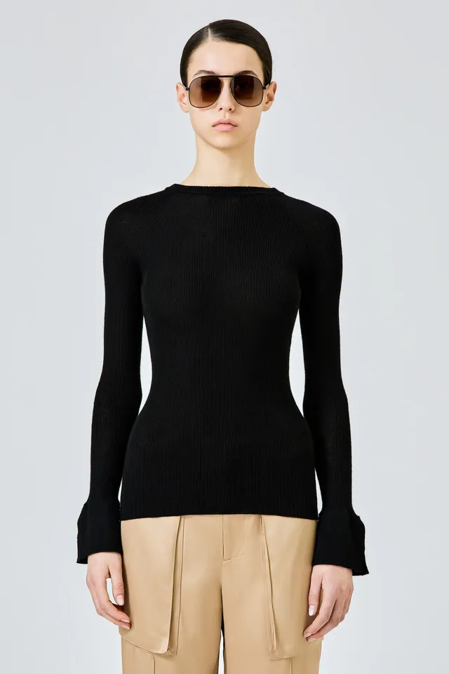 Sa Su Phi Cashmere Seta a Coste Maglione Girocollo Nero