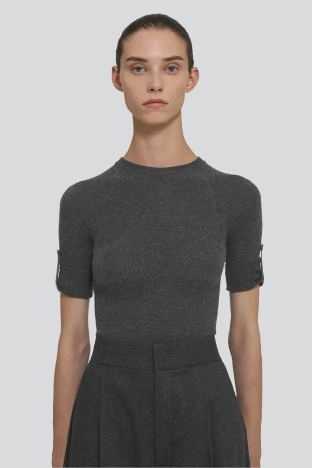 Sa Su Phi maglia girocollo coste cashmere grigia 38