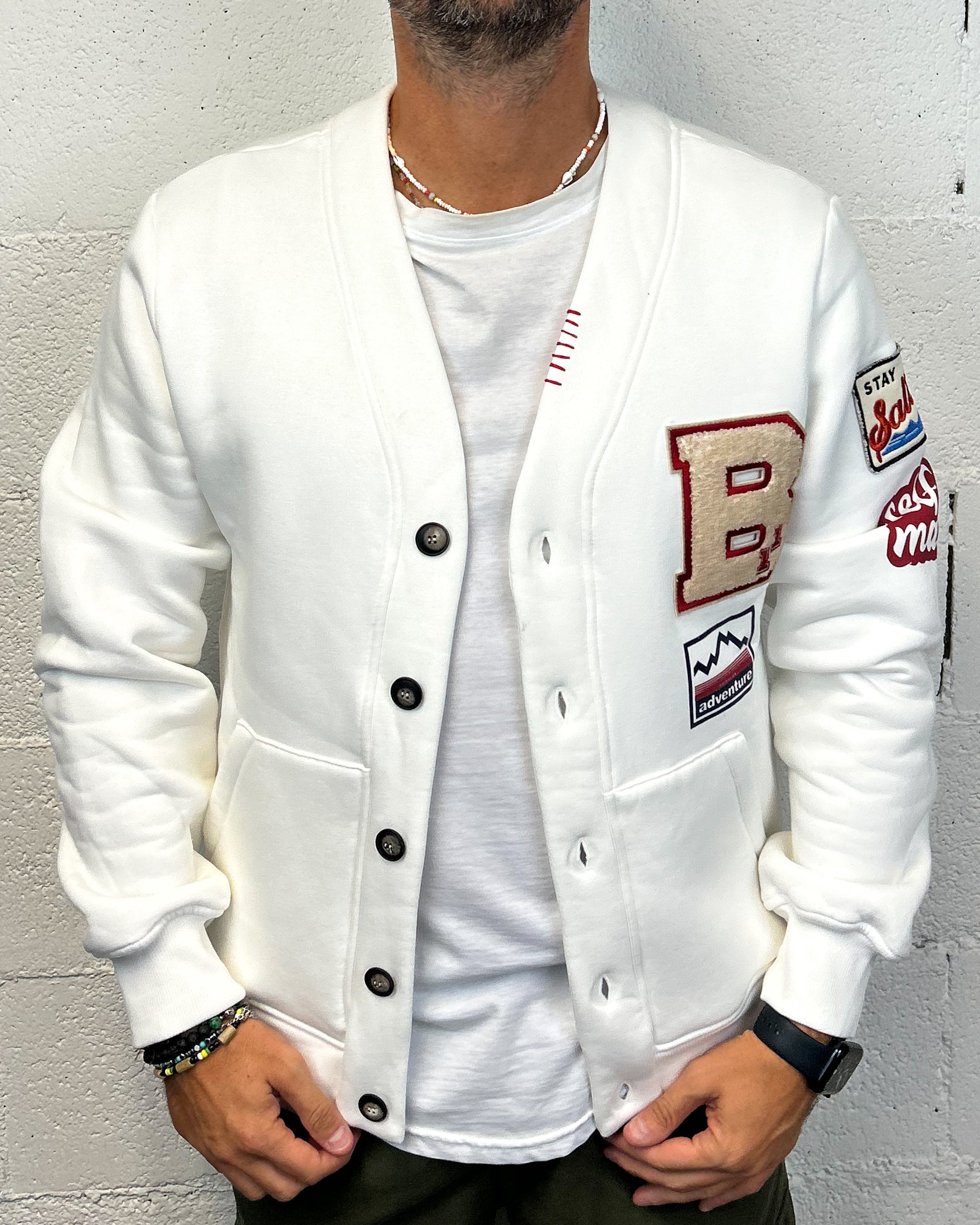 ONLYONE BL11 Patch Cropped felpa off-white