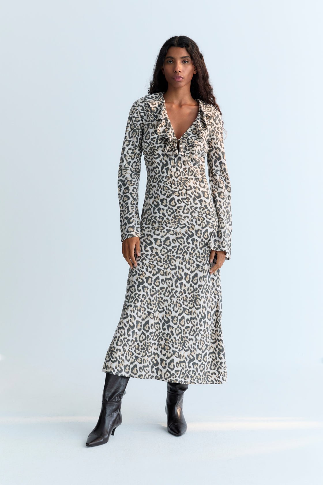 THE NEW SOCIETY Nelia abito lungo leopardato lyocell