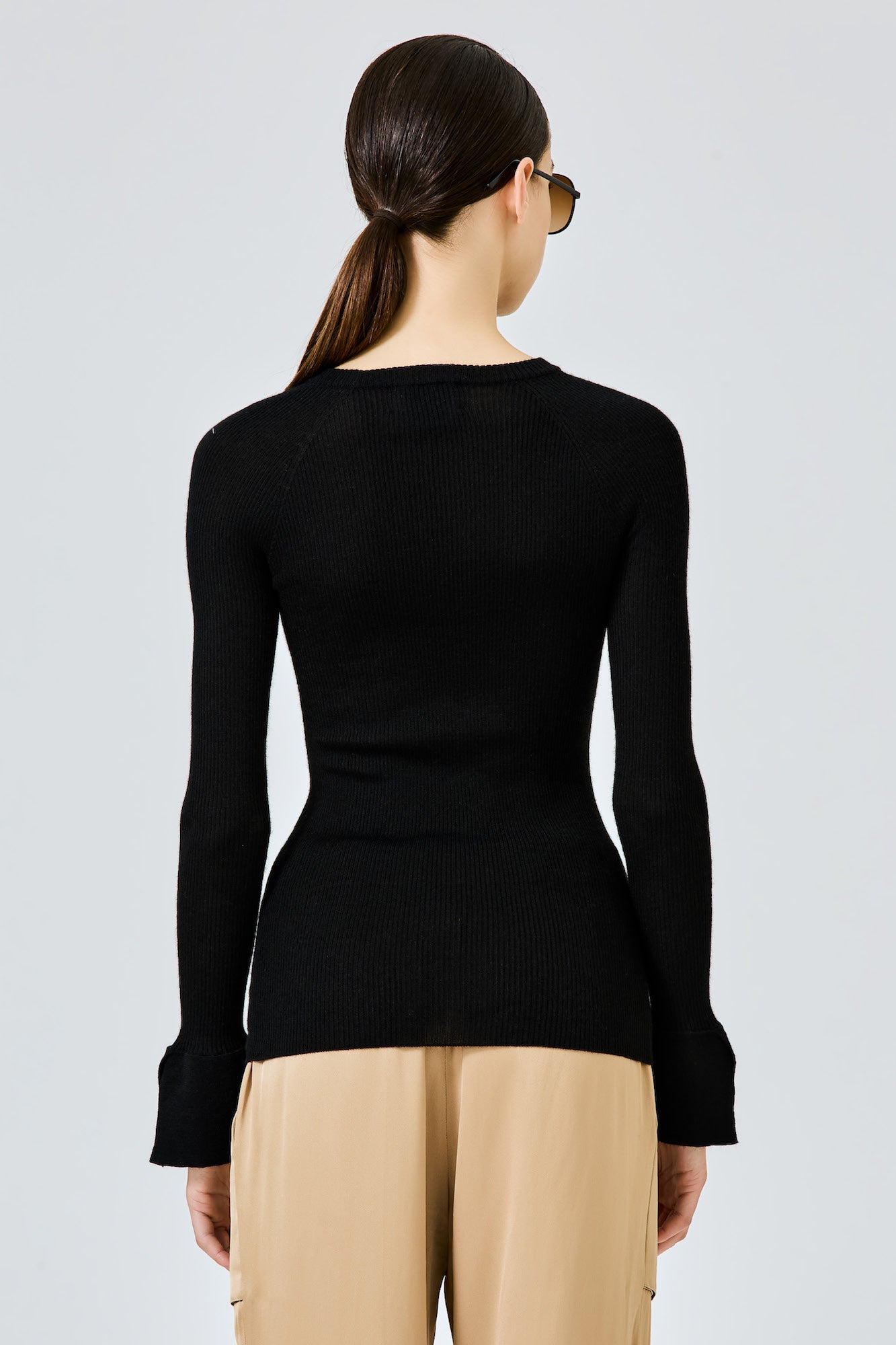 Sa Su Phi Cashmere Seta a Coste Maglione Girocollo Nero