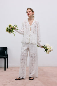 The New Society Jara camicia donna ecru ricamata cotone