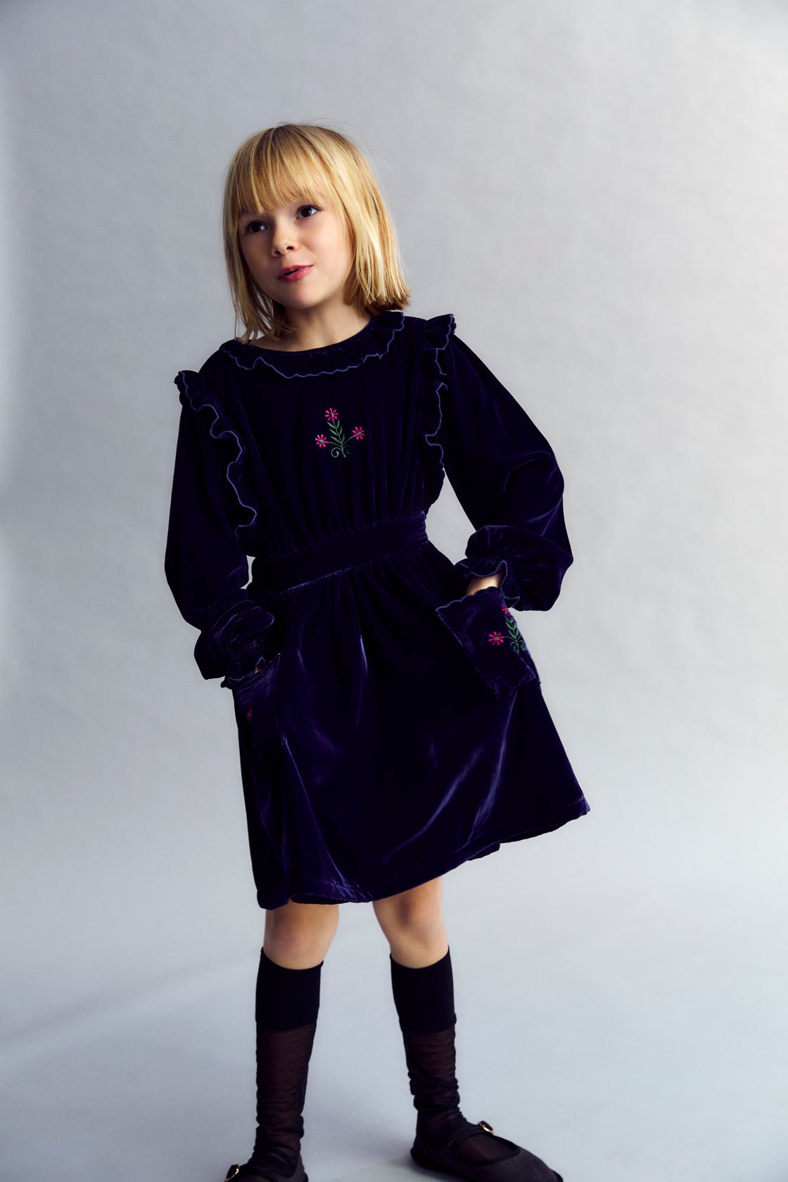 The New Society Abril vestito velluto blu navy bambina