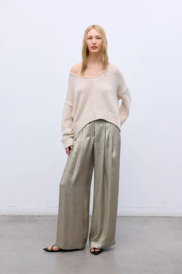 The New Society Saffron pantaloni donna oro gamba larga tasche