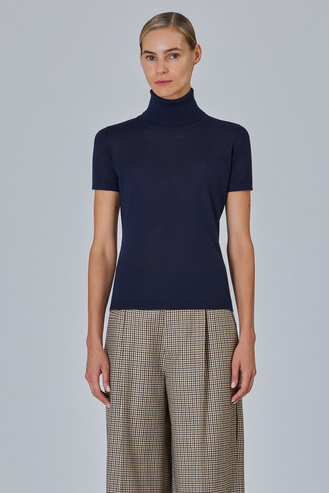 Sa Su Phi High Neck Short Sleeve Plain Stitch maglia